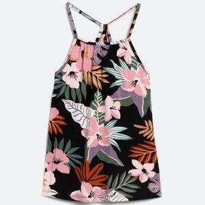 Pink and Green Sleeveless Tropical Tank Top